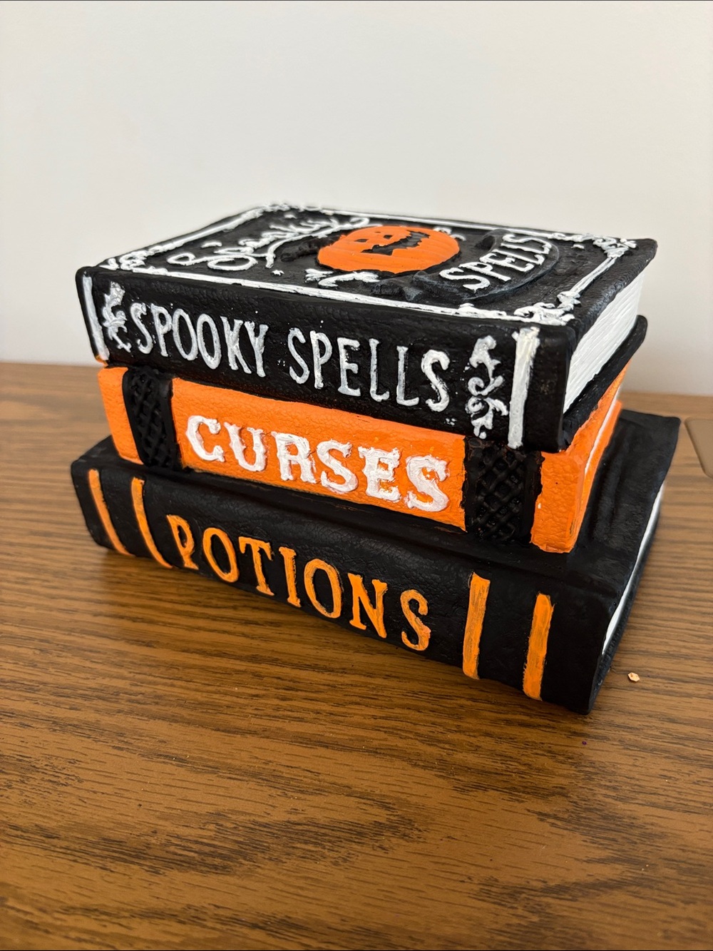 Halloween Stacked Decorative Plaster Books - Black & Orange